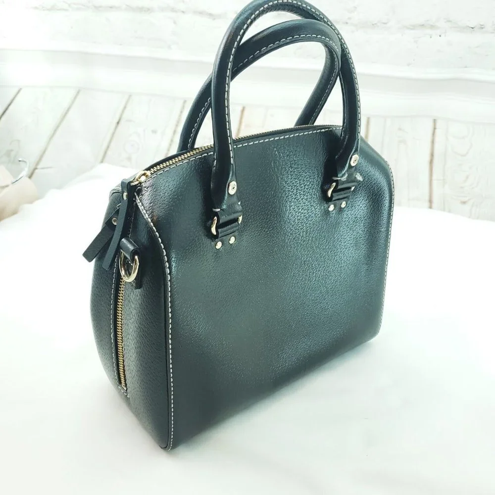 Kate Spade Womens Black Leather Retro Double Handle Satchel Handbag Purse